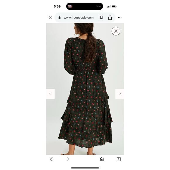 Free People Women's Tried and True Maxi Dress Green Black Floral Ruffle XS - Picture 10 of 11